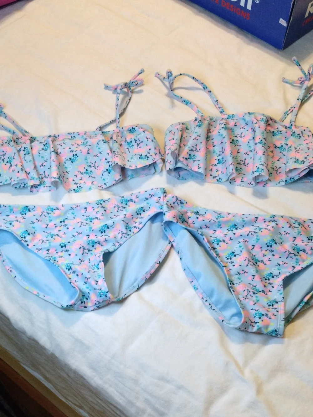 Kids Two-Piece Floral Ruffle Bikini - Light Blue/Pink (2 SIZES)